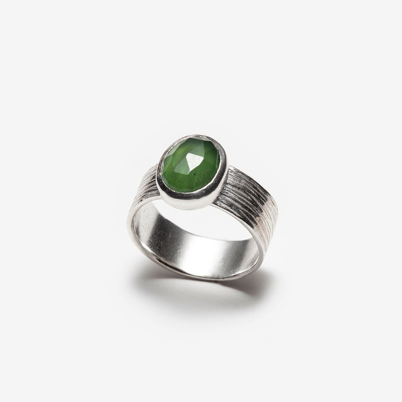 Statement ring with green serpentine stone made in Canada