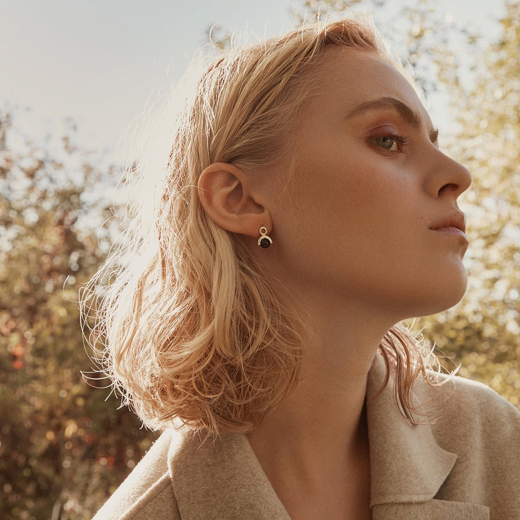 Small geometric stud earrings in sterling silver with blue lace agate