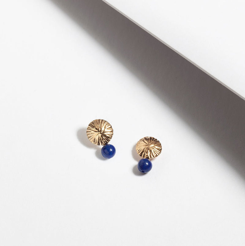 Gold plated silver double circle earrings lapis lazuli gemstones
