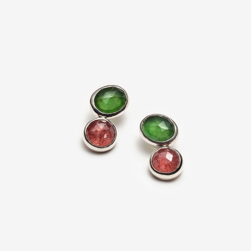 Green and Pink Earrings With Natural Stones in silver - Canada