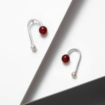 Arch Earrings With Carnelian Stone and Freshwater Pearl in sterling silver