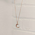 Solid 14k rose gold moon necklace made in Canada