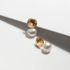 Gold plated silver textured dome earrings with 11 mm pearls-christmas gift