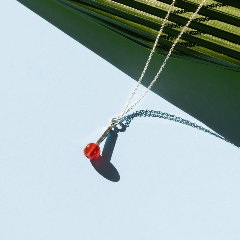 Montreal designer silver necklace with red carnelian