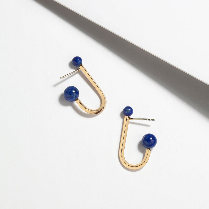 Montreal designer lapis lazuli earrings gold plated silver