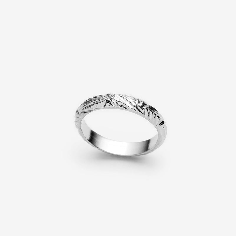 Hammered textured sterling silver wedding band ring