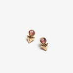 Small gold earrings with pink stone bu Montreal jewelry designer Veronique Roy jwls