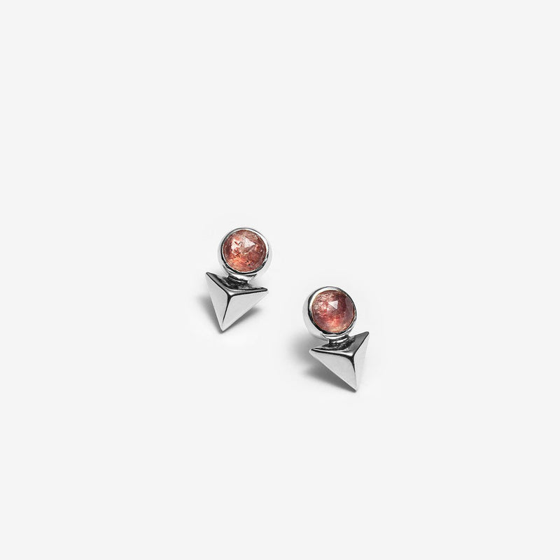 Silver Triangular Earrings with strawberry quartz stones - Canada