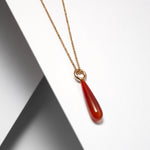 Gold plated long silver necklace on 30 inches chain with teardrop stone pendant