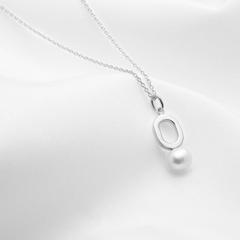 sterling silver pearl oval pendant necklace