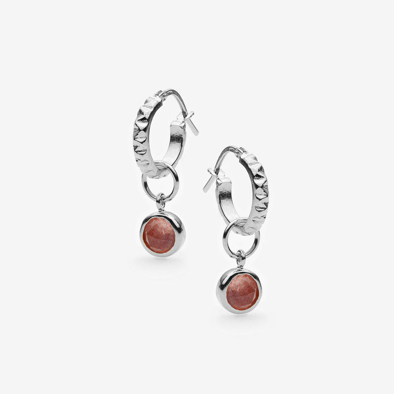 Small Sterling Silver Hoops - With strawberry quartz Charms - Canada