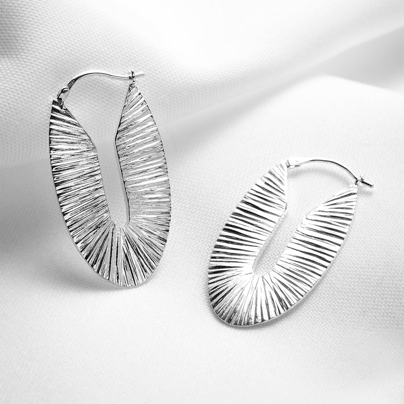 Sterling silver flat oval hoop earrings