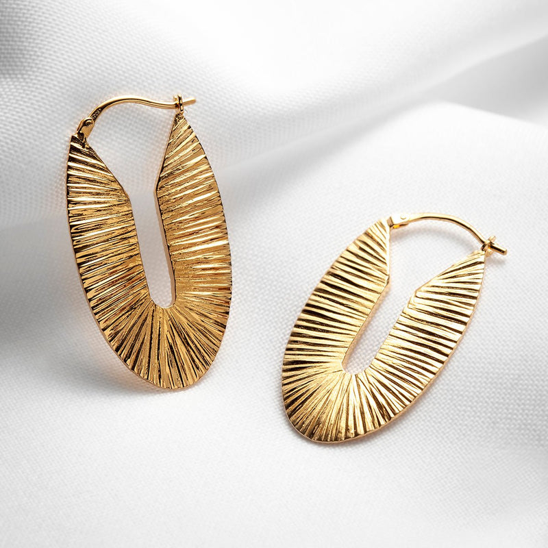 Gold plated silver flat oval hoop earrings