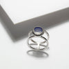 Sterling silver wide double cage ring with flat lapis lazuli stone