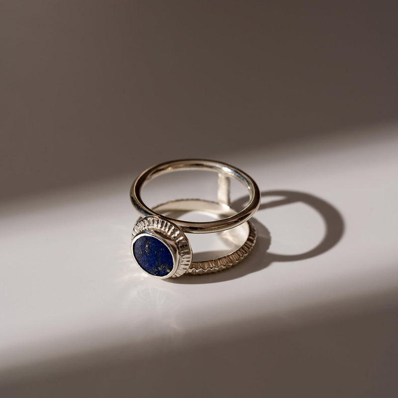Lapis lazuli double cage ring in sterling silver