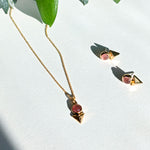 Pink stone necklace set in gold plated silver made in Canada