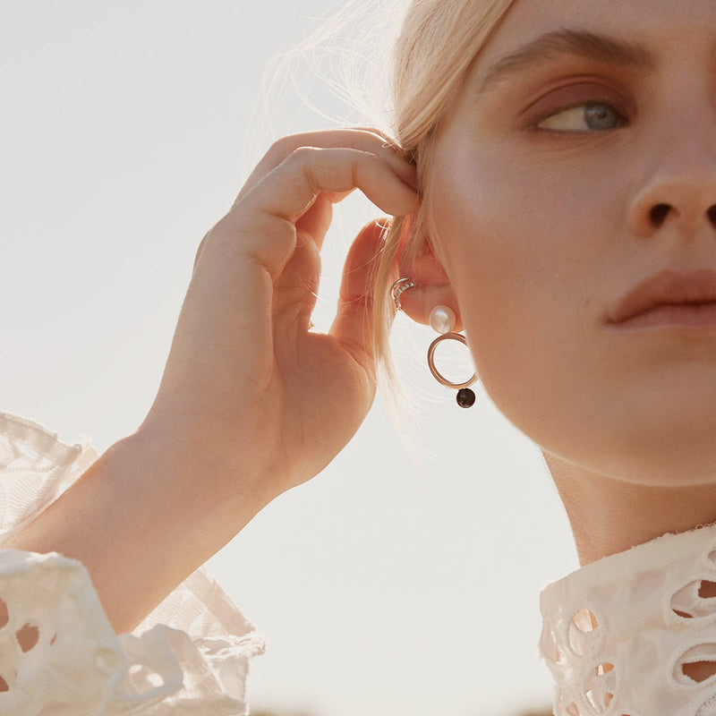Large oval stud earrings sterling silver larges pearls and black onyx