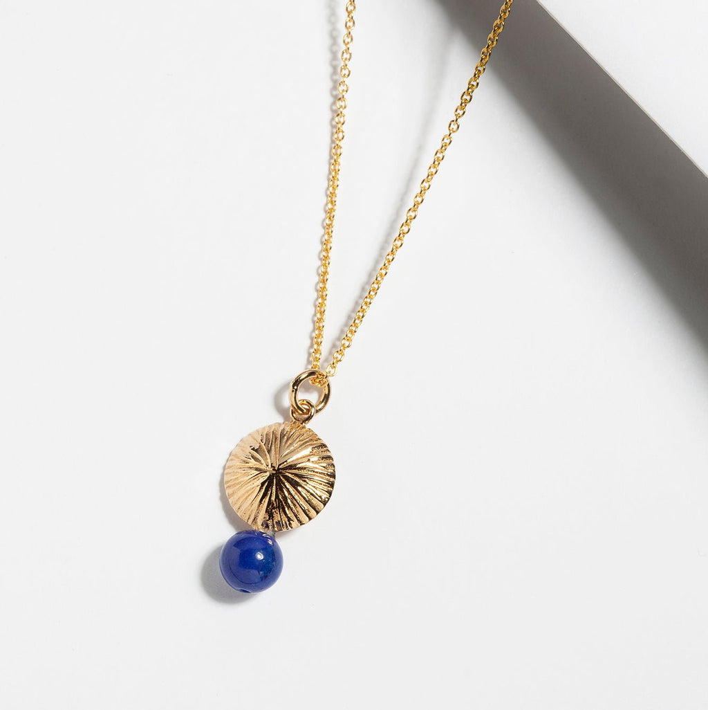 Lapis lazuli dome pendant necklace in gold plated silver