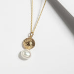 Freswater pearl medallion charm necklace gold plated silver