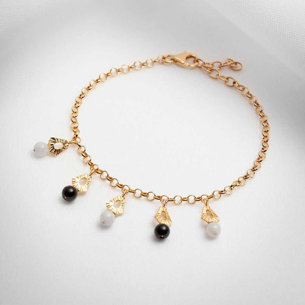 Gold vermeil chain charm bracelet with gemstones
