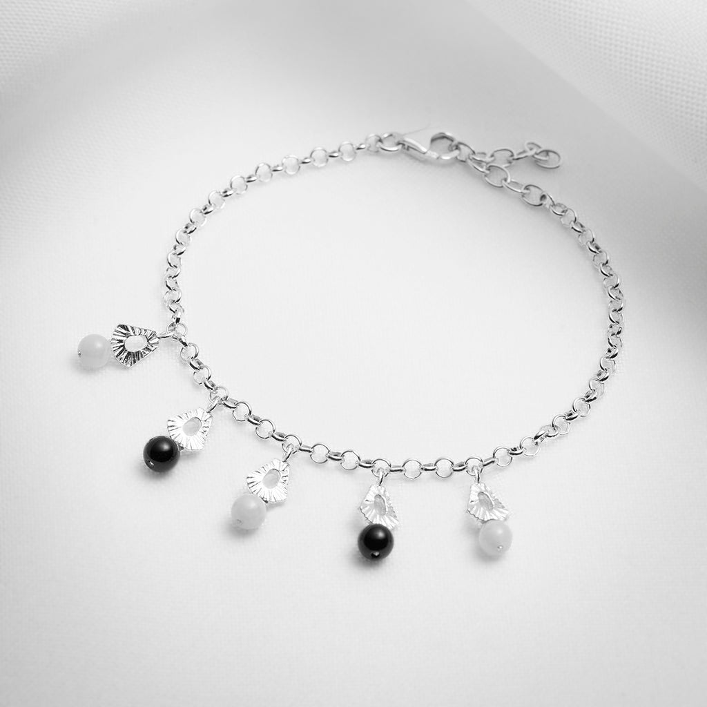 Sterling silver chain charm bracelet with gemstones