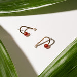 Designer Arch Earrings With red Carnelian Stone and Freshwater Pearl made in Montreal