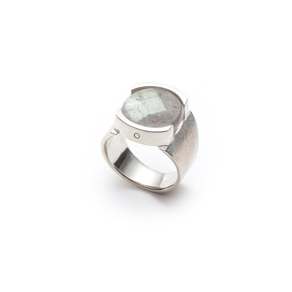 Large faceted labradorite textured silver ring