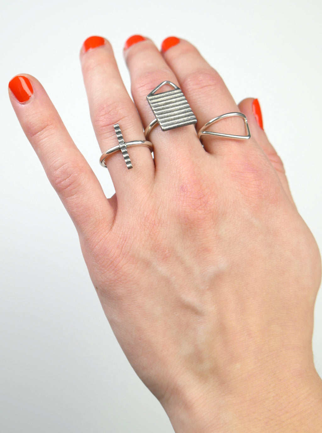 Narrow road, oxidised vertical bar ring in silver