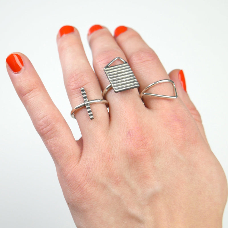 Narrow road, oxidised vertical bar ring in silver