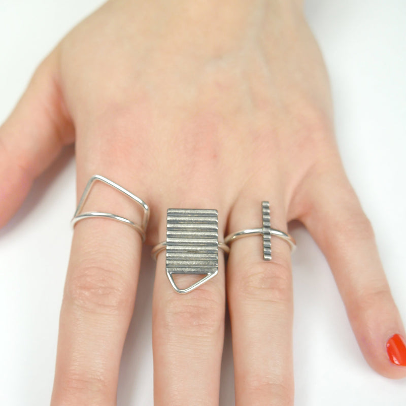 Cube ring, minimalist 3d sterling silver ring