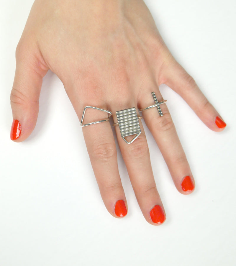 Narrow road, oxidised vertical bar ring in silver