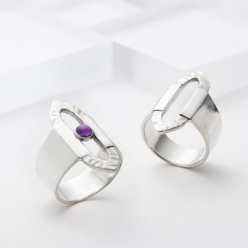 Wide sterling silver ring plain or with amethyst