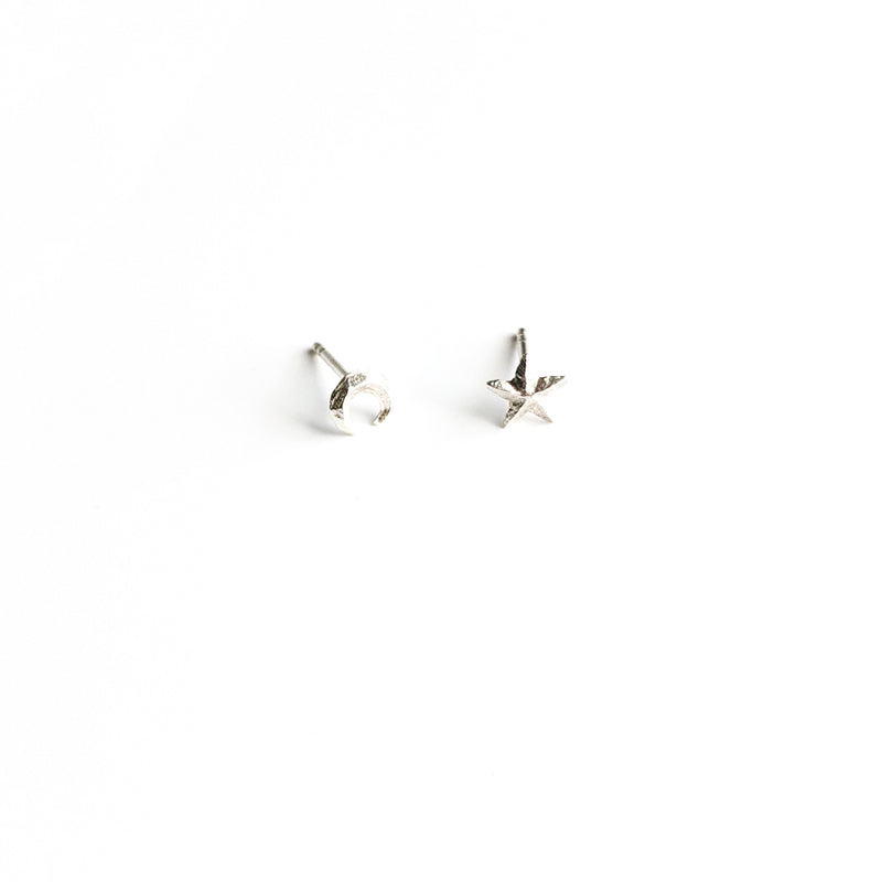 Sterling silver 3d star and moon stud earrings